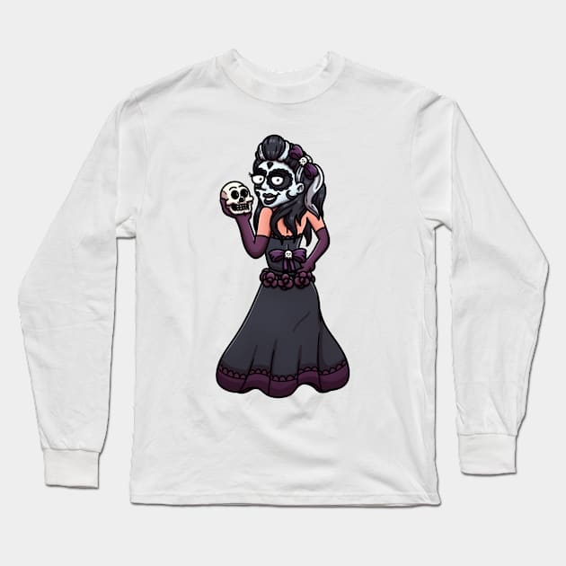 Sugar Skull Girl Long Sleeve T-Shirt by TheMaskedTooner